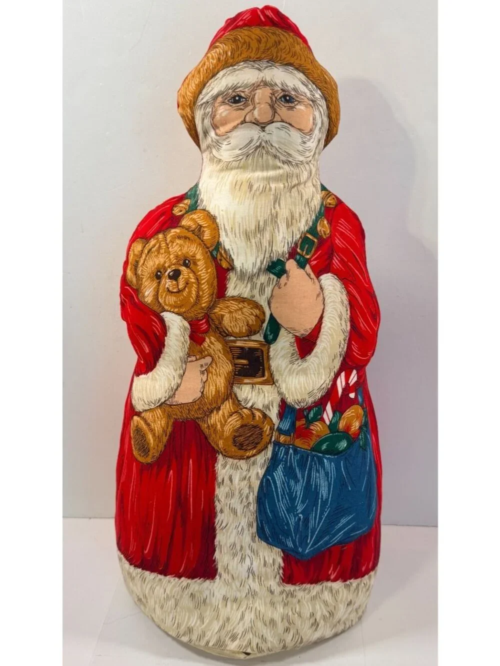 Vintage Fabric Stuffed Santa Christmas Folk Art Country Cut & Sew 18